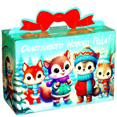 Детский новогодний подарок в картонной упаковке весом 1450 грамм